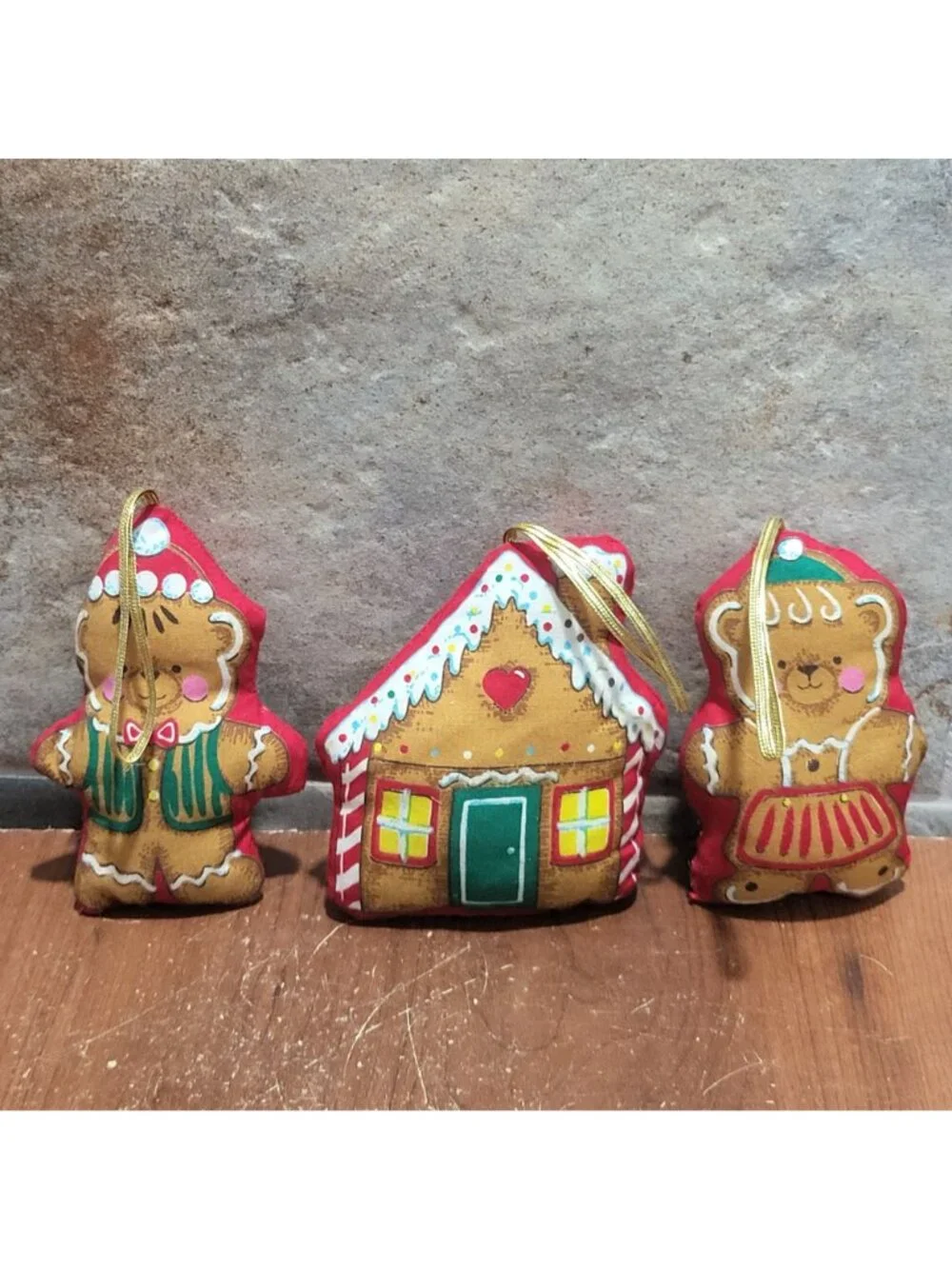 Vintage Gingerbread Boy Girl Bear House Holiday Collection Handmade Stuffed Fabr